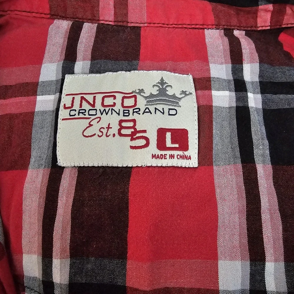 JNCO Men's Red‎ & Black Western Style Plaid Shirt Size L Short Sleeve